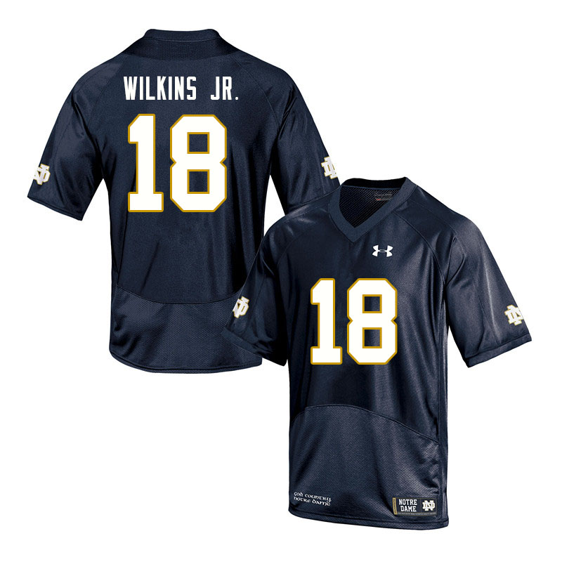 Men's NCAA Notre Dame Fighting Irish #18 Joe Wilkins Jr. Stitched College Under Armour Authentic Navy Football Jersey RG10E33YE